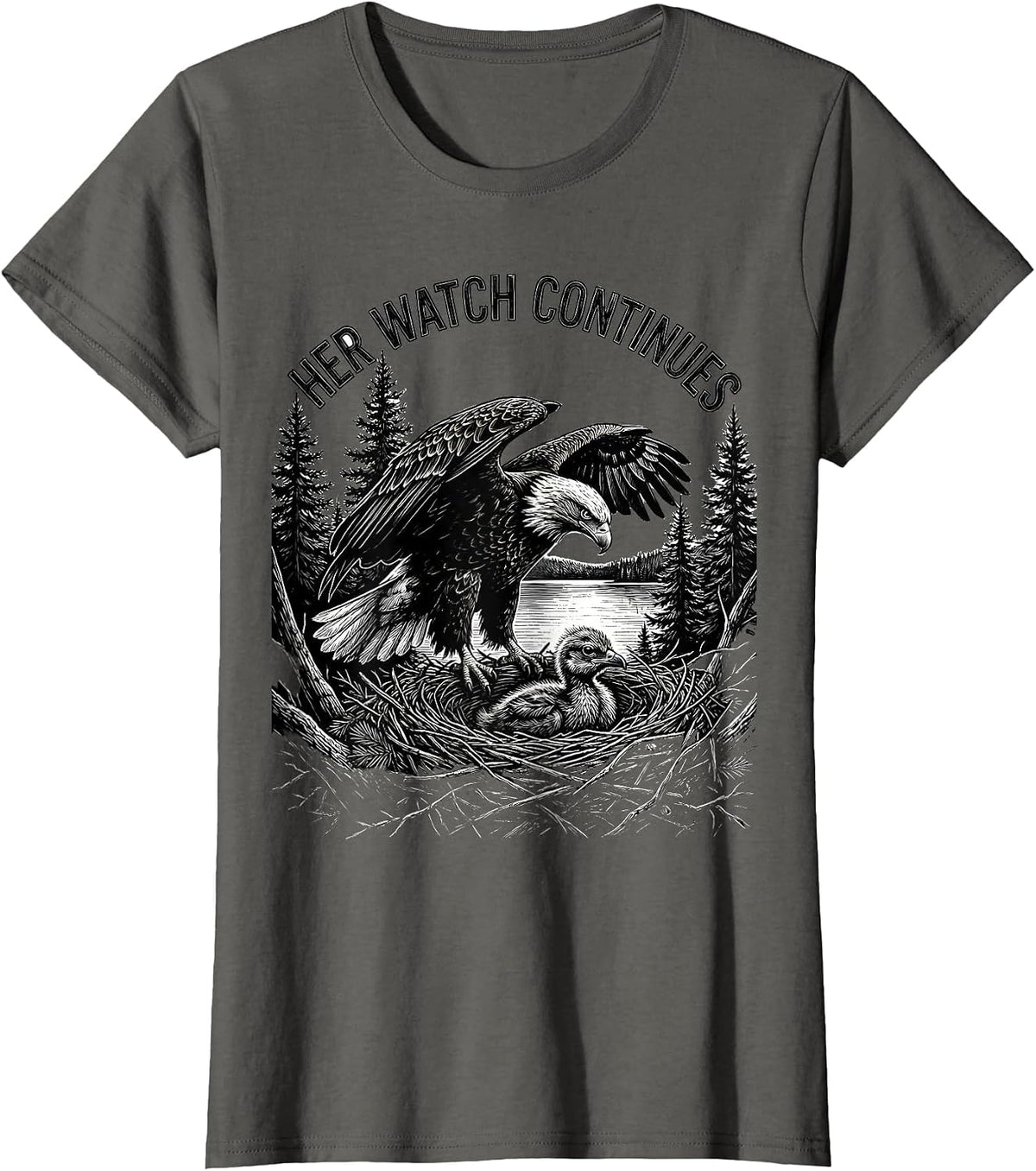 Women's Her Watch Continues Sentimental Memorial Bald Eagle Nature T-Shirt - Asphalt Grey