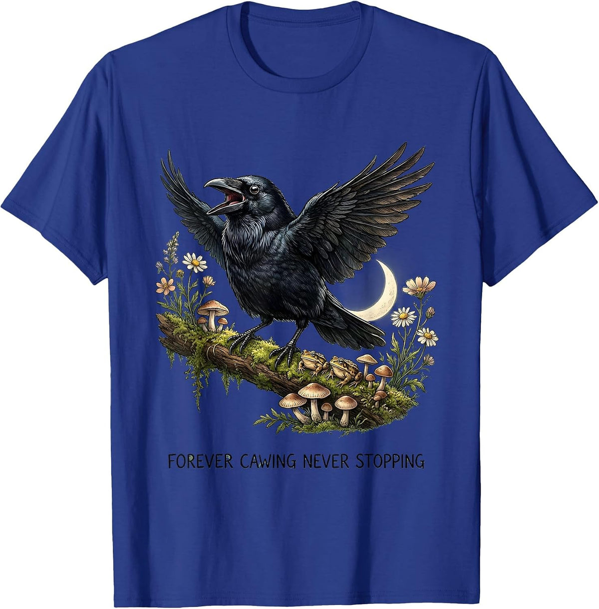 Men's Forever Cawing Never Stopping Crow Design T-Shirt - Royal Blue