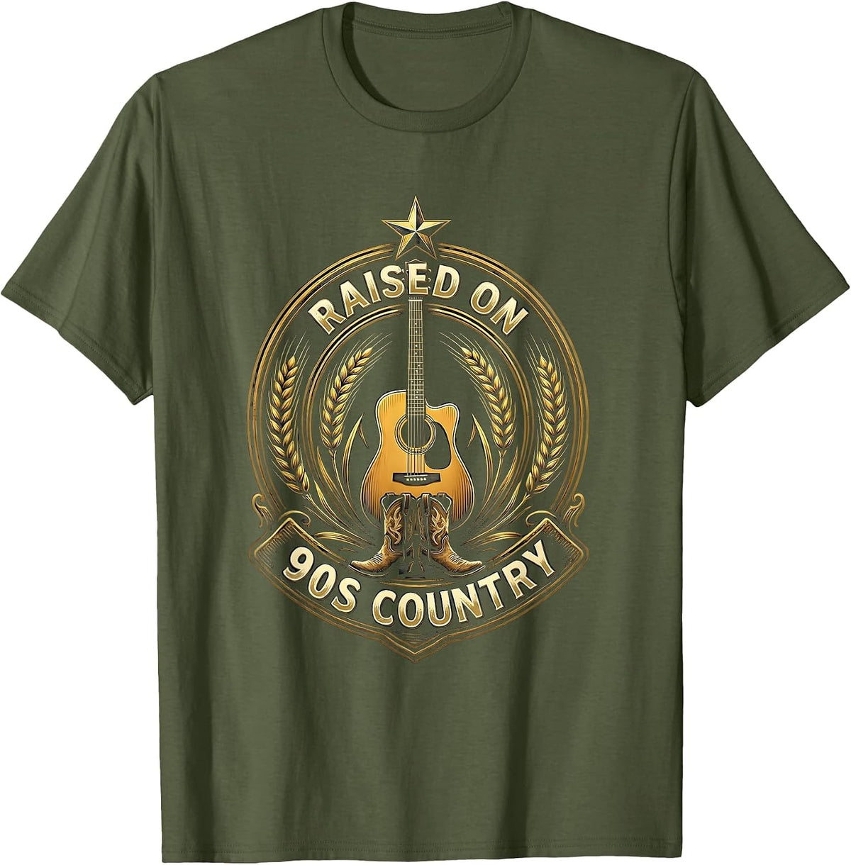 Raised on 90s Country Music Graphic Design T-Shirt - Olive Green