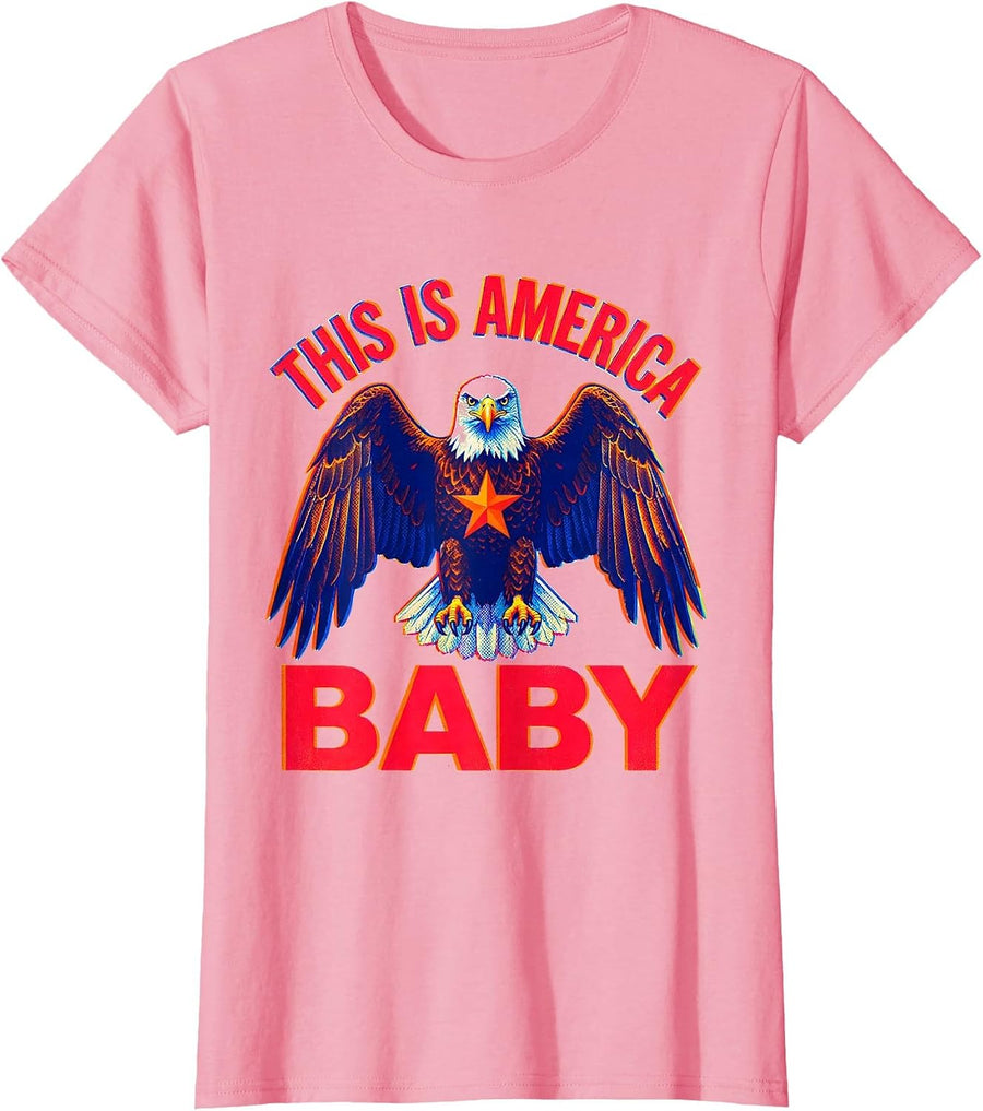 This Is America Baby Patriotic Graphic Design T-Shirt, Women, Pink, Small - As Pictured