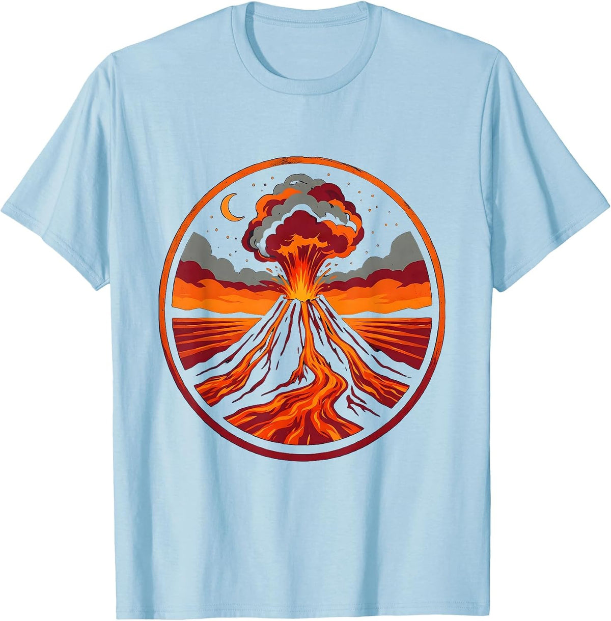 Mount Etna Night Eruption Volcanic Italy Graphic T-Shirt - Baby Blue