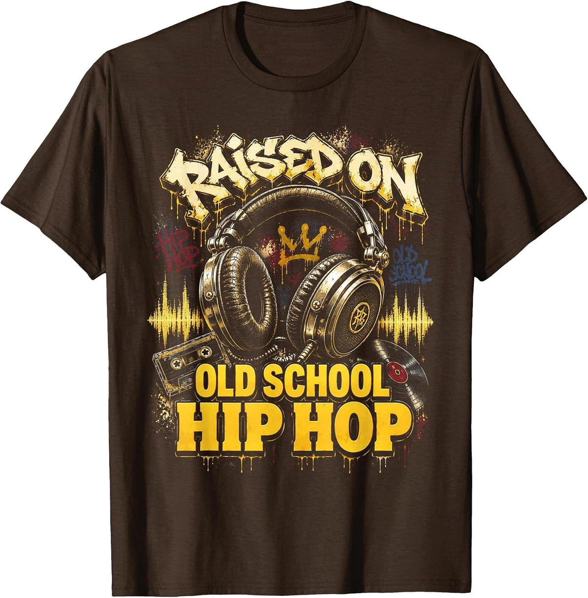 Raised On Old School Hip Hop Cassette Graffiti Rap T-Shirt, Men, Brown, 3X-Large - As Pictured
