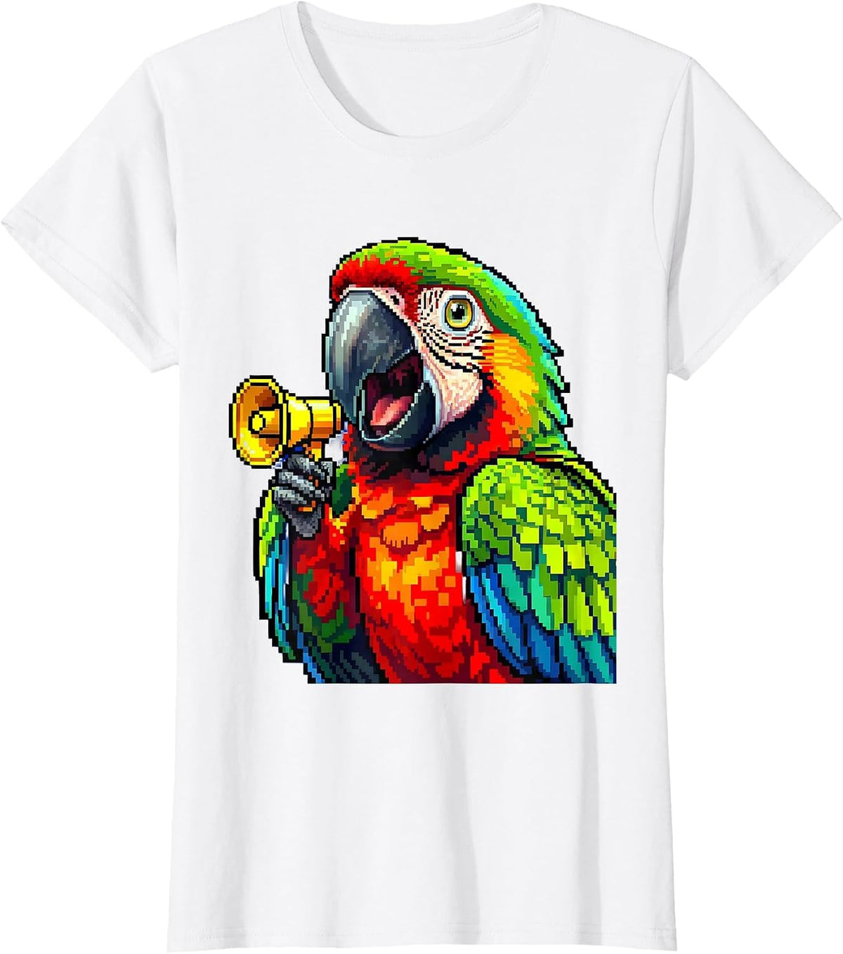 Parrot With Tiny Megaphone Funny Bird Design T-Shirt - White