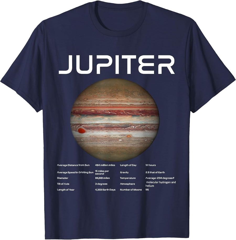 Nerdy Jupiter Astronomy Science Planets Solar System Facts W T-Shirt - Navy Blue