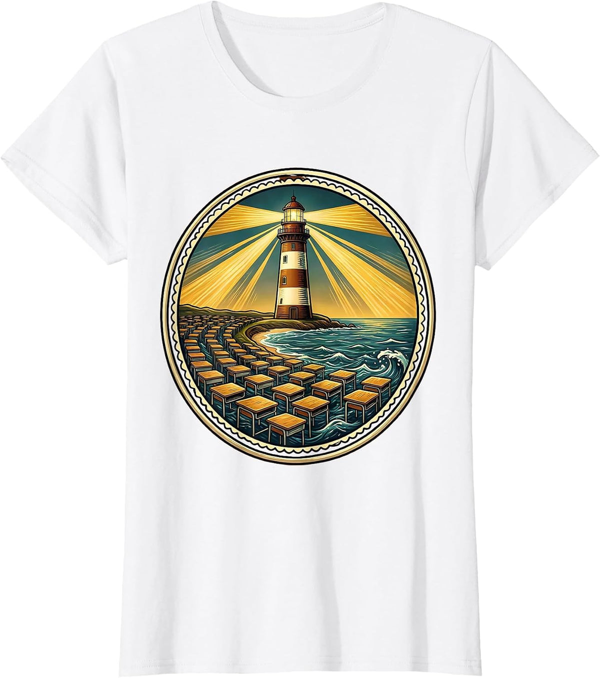 Paraprofessional Lighthouse Beam Over Desks Graphic T-Shirt - White