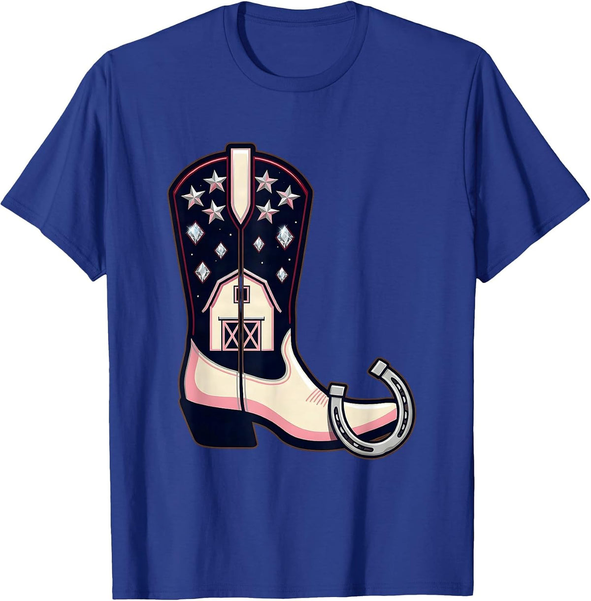 Men's Barn Silhouette Starry Night 90s Country Graphic T-Shirt - Royal Blue