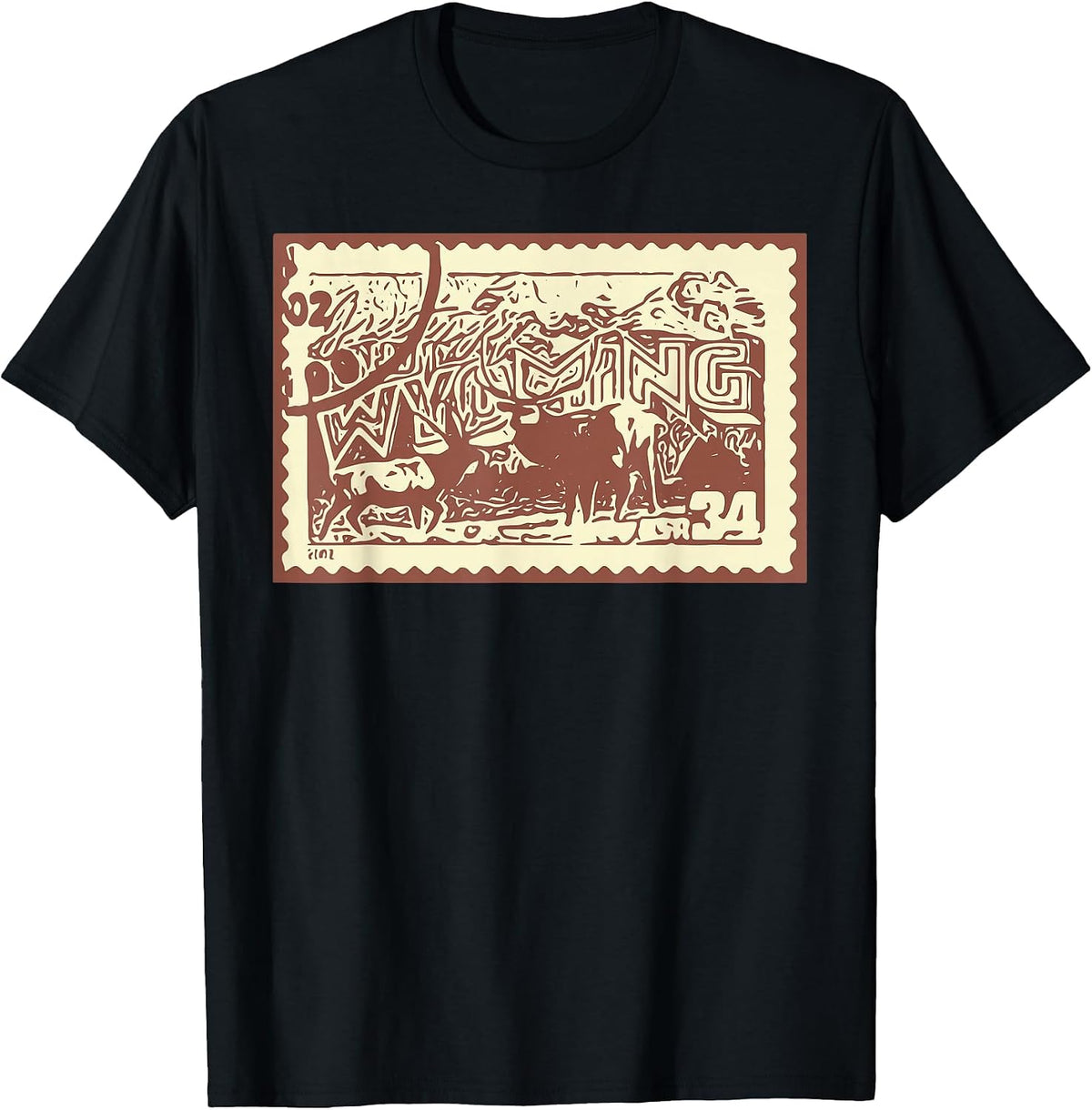 US State Stamp Vintage Greetings from Wyoming Collector T-Shirt - Black