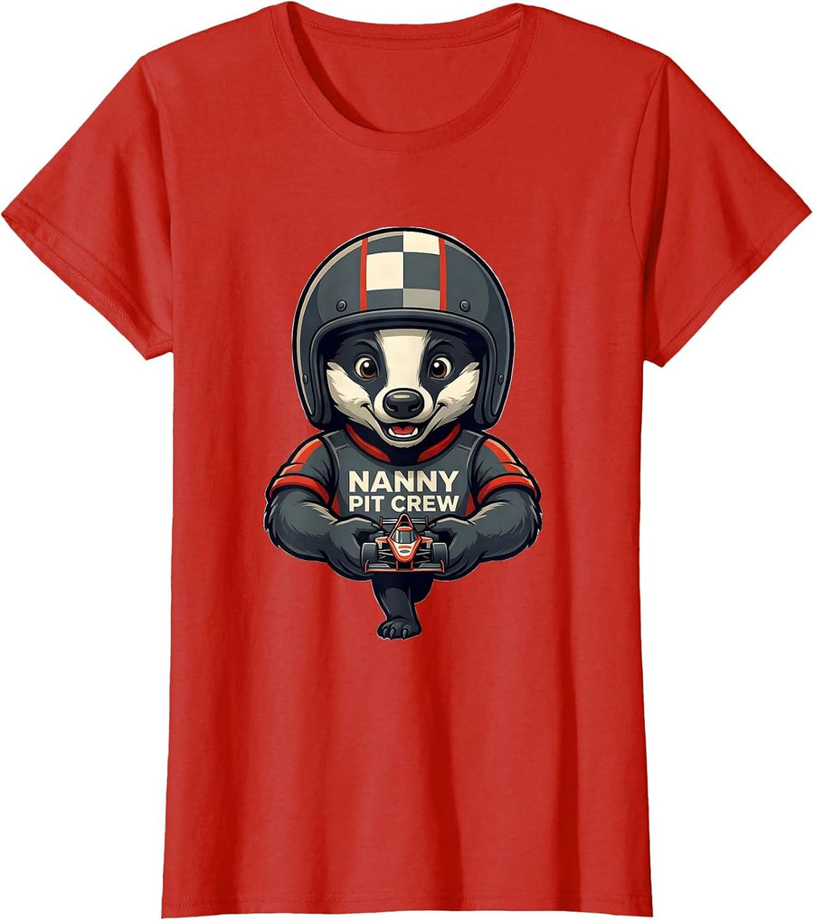 Women's Nanny Pit Crew Race Car Birthday Family Matching Pit Crew T-Shirt - Red