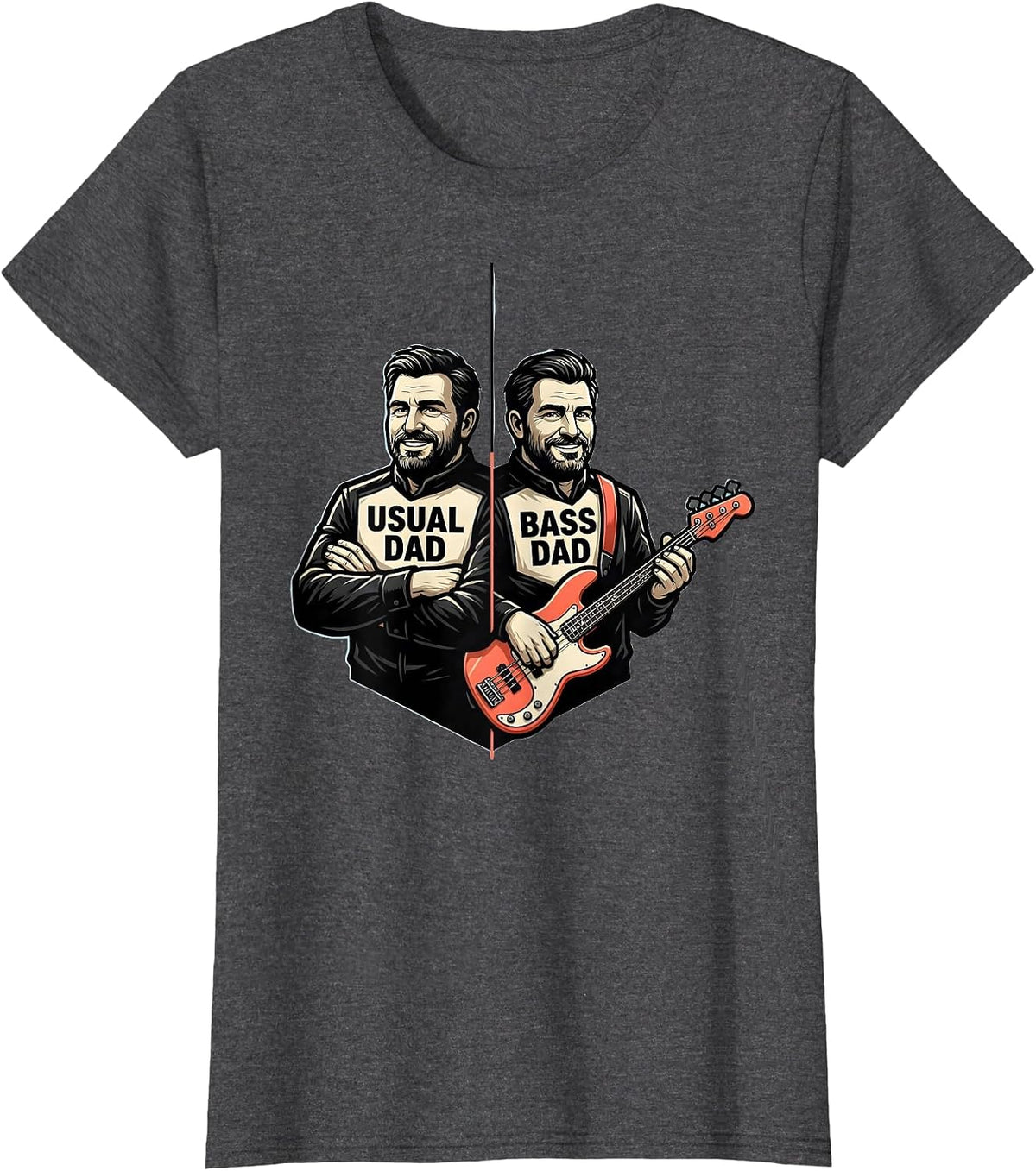 Women's USUAL DAD BASS DAD Funny Guitar Father Musician Humor T-Shirt - Dark Heather Grey