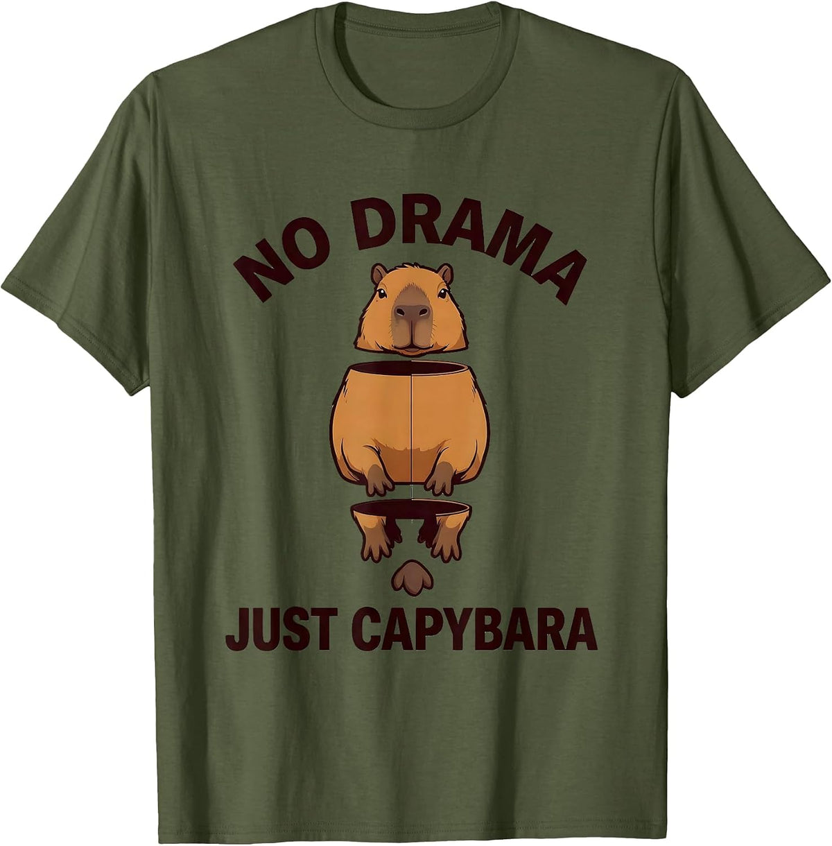 No Drama Just Capybara Funny Animal Design T-Shirt - Olive Green