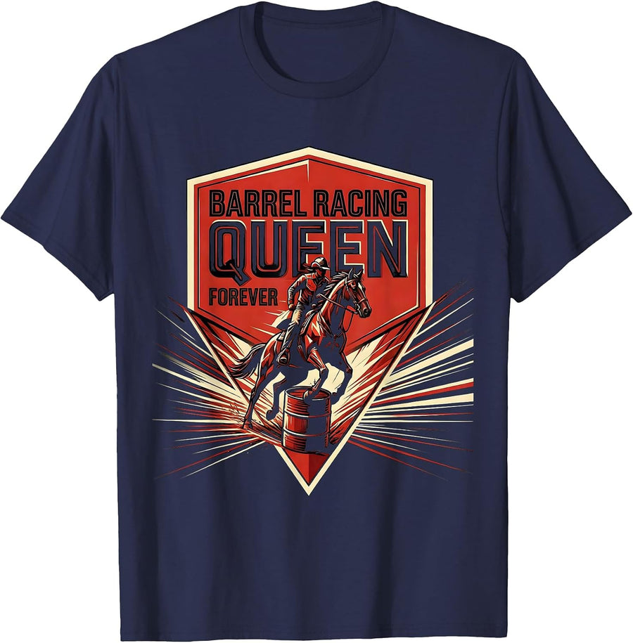 Barrel Racing Queen Forever Rodeo Design T-Shirt - Navy Blue