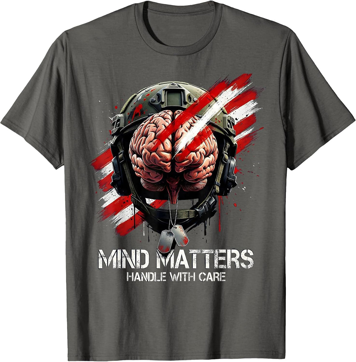Mind Matters Handle With Care Mental Health Design T-Shirt - Asphalt Grey
