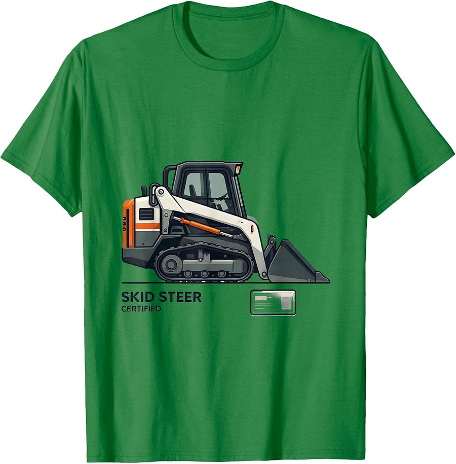 Men's Skid Steer Certified Funny Heavy Equipment Operator Crew T-Shirt - Kelly Green