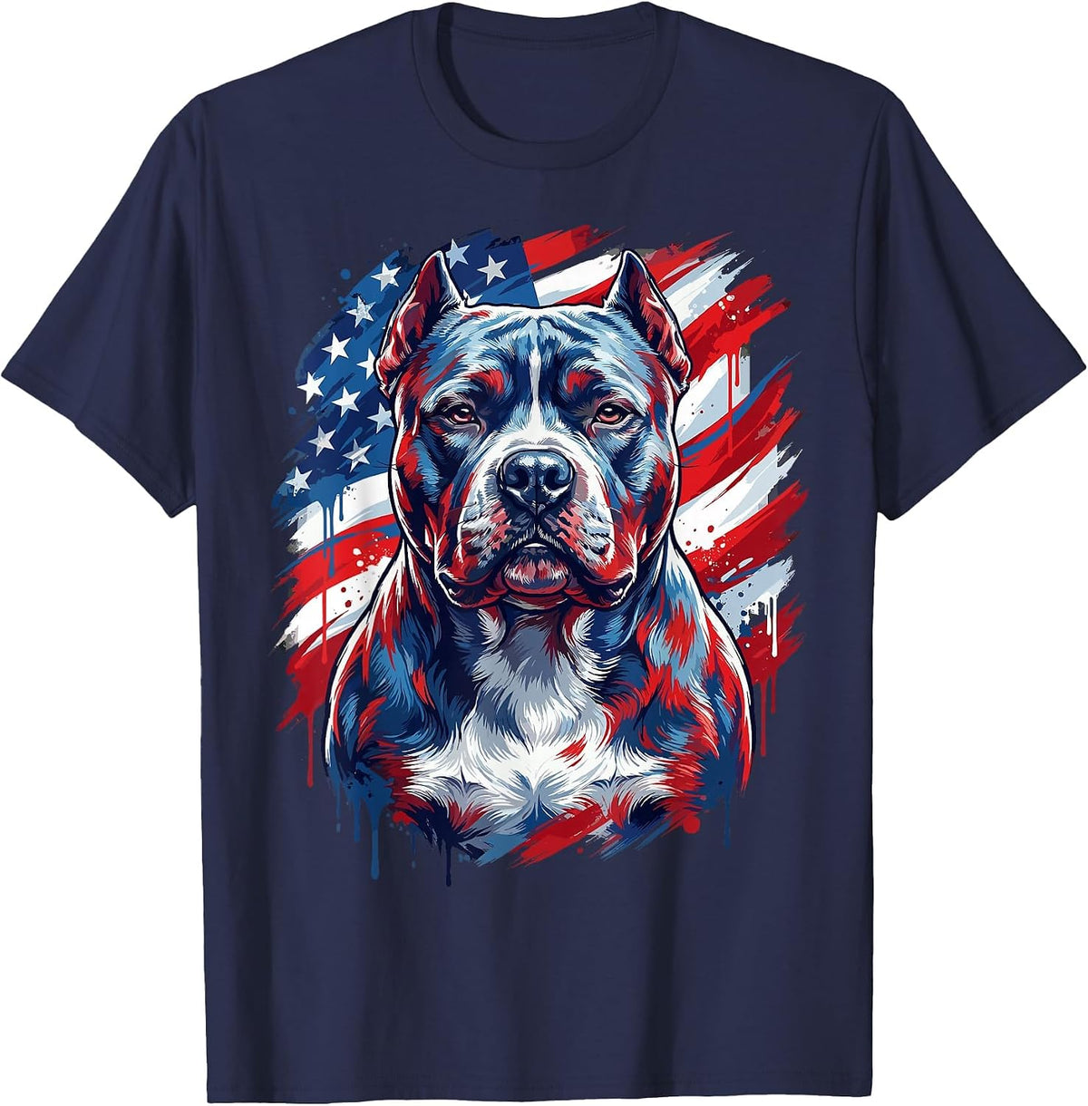 American Bully USA Flag Patriotic Dog Men T-Shirt - Navy Blue