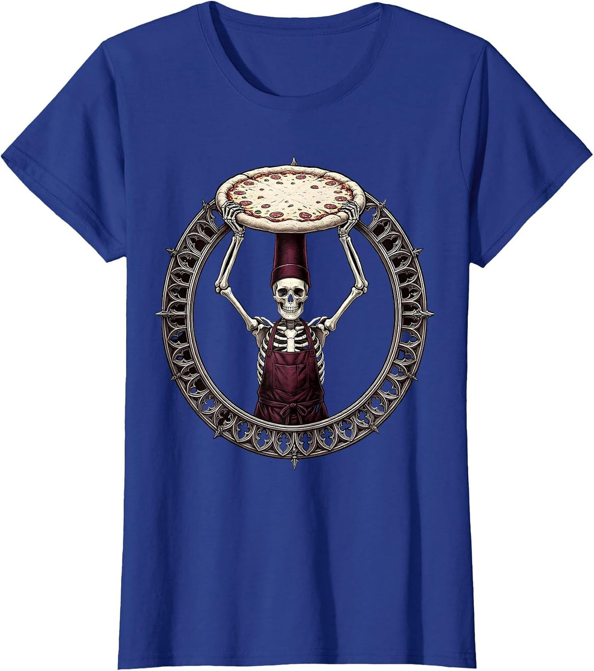Women's Skeleton Chef Tossing Pizza Dough Illustration T-Shirt - Royal Blue