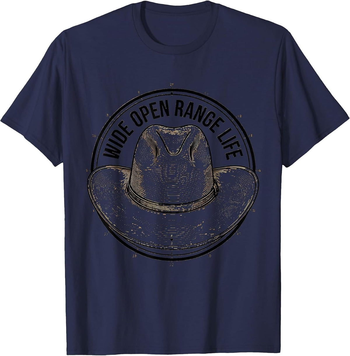 Wide Open Range Life Cowboy Design T-Shirt - Navy Blue