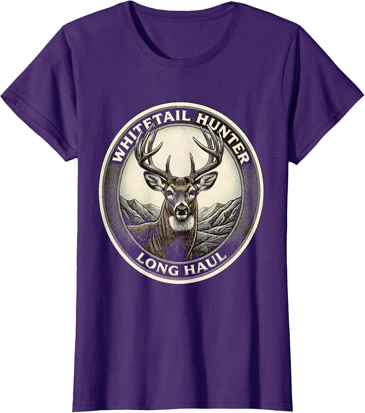 Women's Whitetail Hunter, Long Haul Crosshatch Etching Camo Dad T-Shirt - Purple