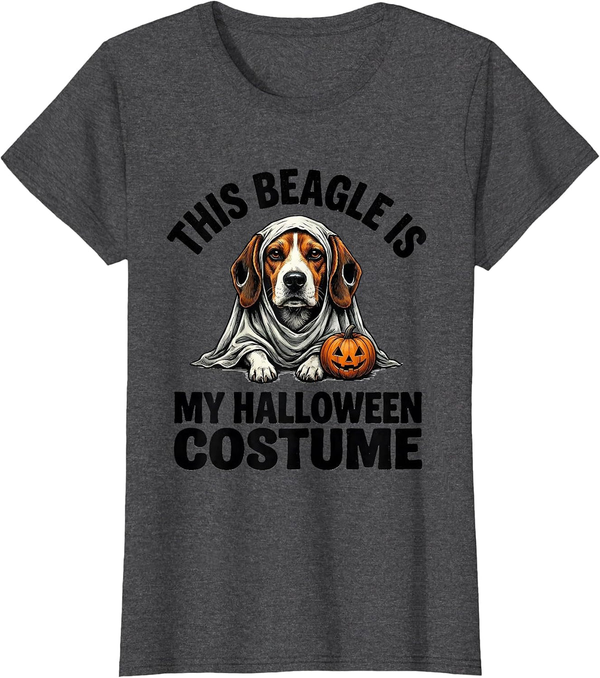 Women's This Beagle Is My Halloween Costume Funny Dog Lover Ghost T-Shirt - Dark Heather Grey
