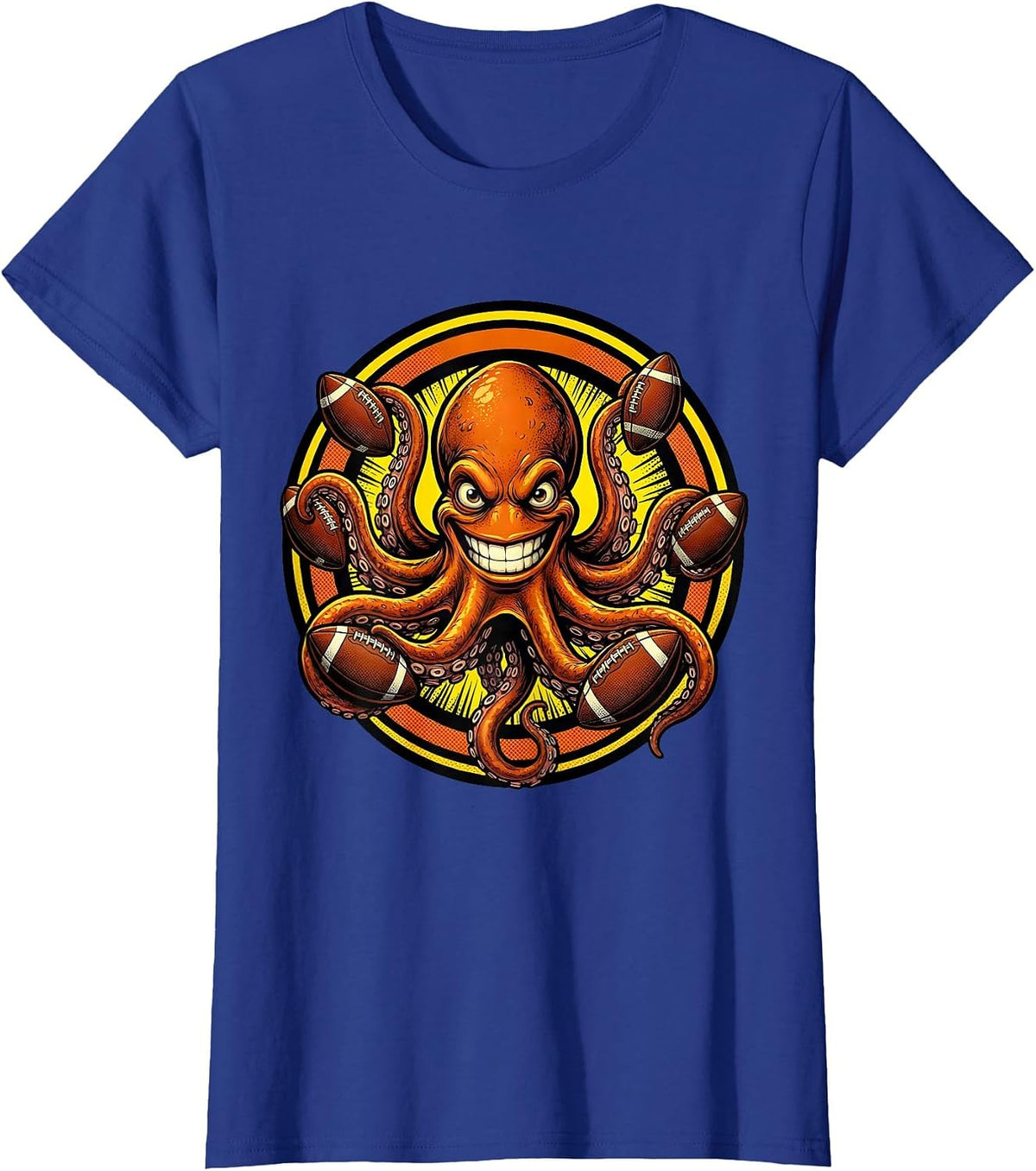 Women's Octopus Football Juggler Graphic Tee T-Shirt - Royal Blue