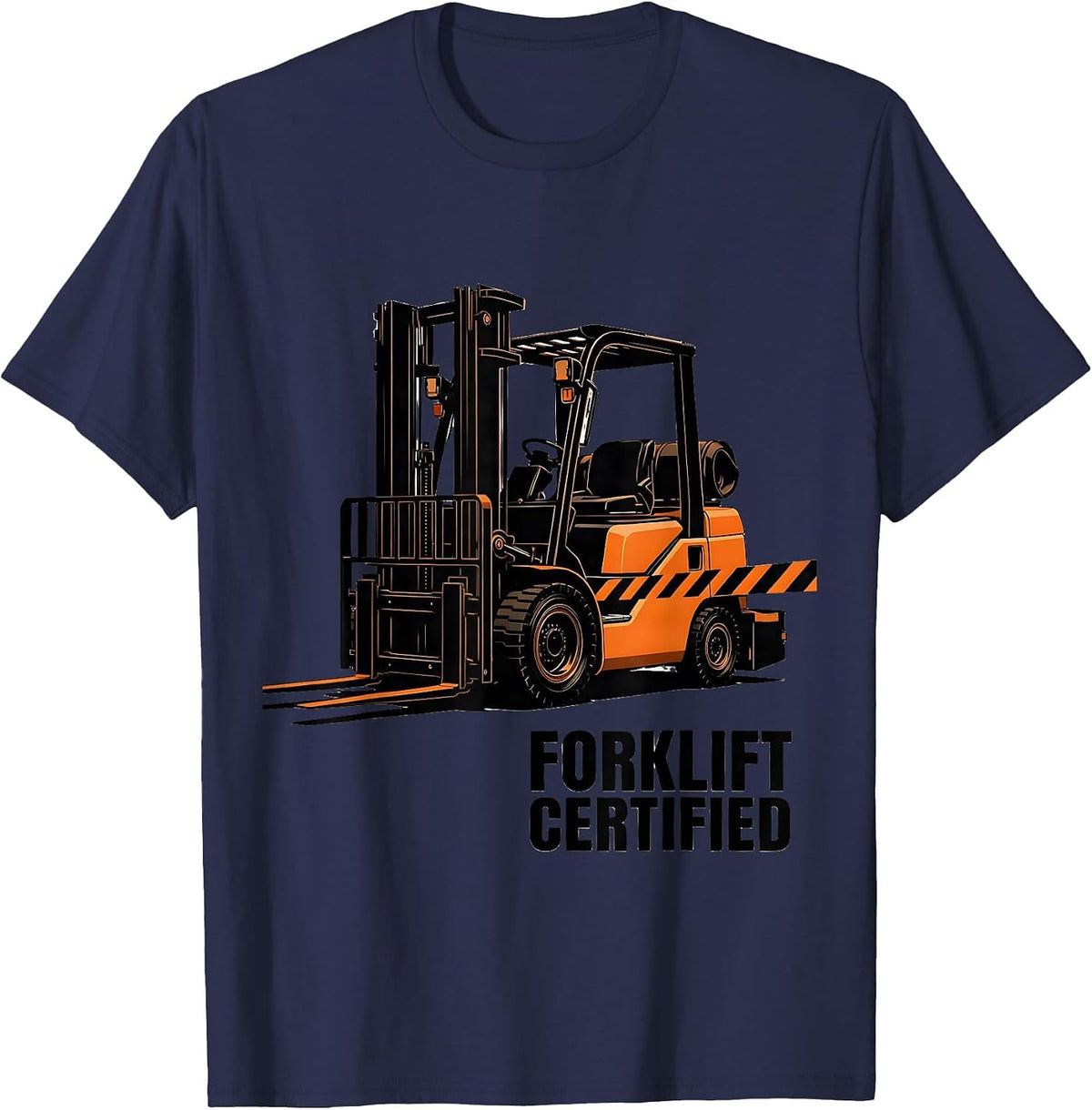 Forklift Certified Brutalist Graphic Construction Worker T-Shirt - Navy Blue