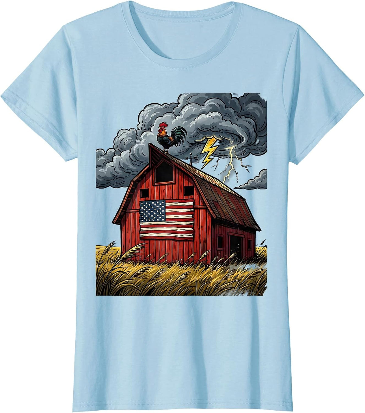 Rustic Barn Stormy Midwestern Sky Merica Design T-Shirt - Baby Blue