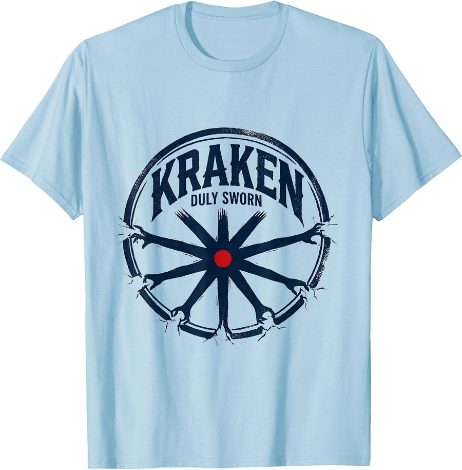 Men's Kraken Duly Sworn Vintage Japanese Octopus Emblem T-Shirt - Baby Blue