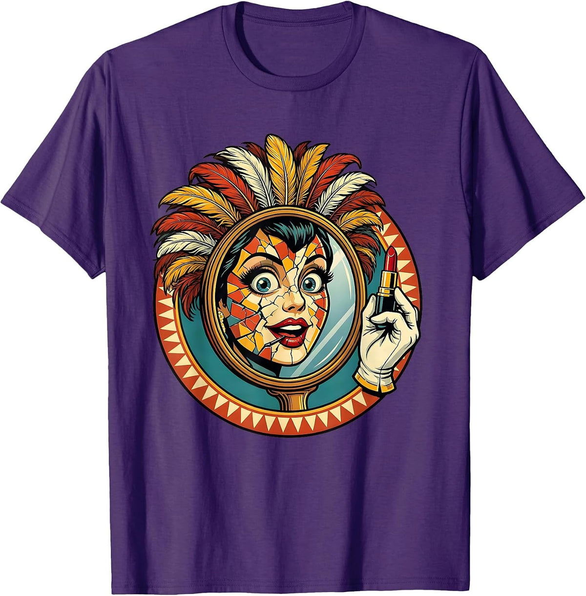 Showgirl Lipstick Cracked Mirror Graphic Design T-Shirt - Purple
