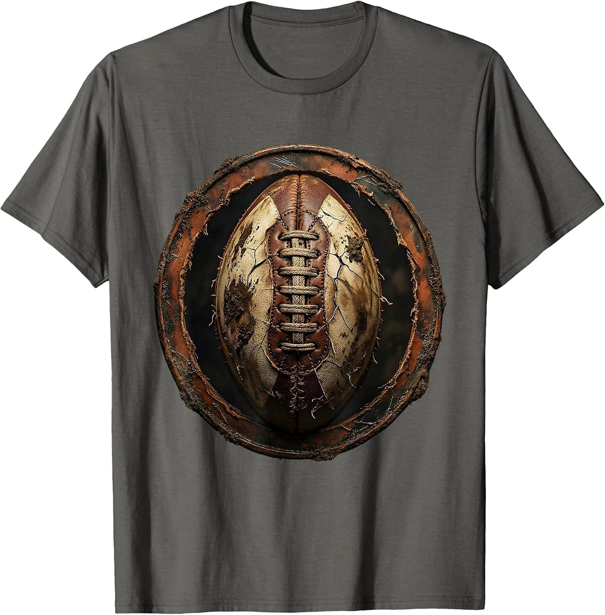 Worn and Muddy Rugby Ball Graphic T-Shirt - Asphalt Grey
