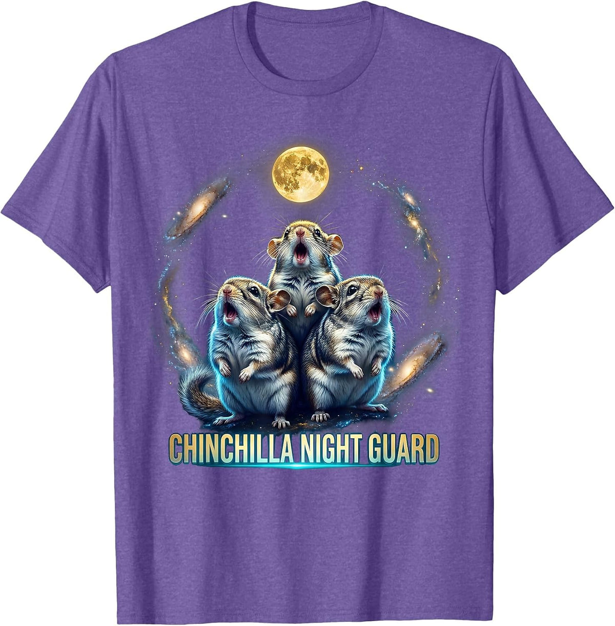Men's Chinchilla Night Guard Cosmic Absurdist Meme Animal Lover T-Shirt - Purple Heather