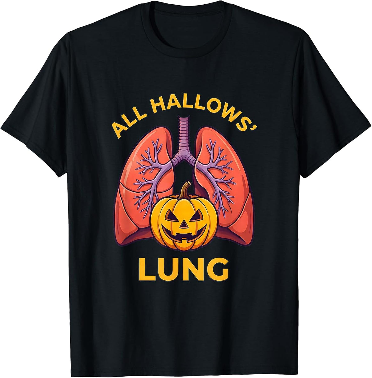 Men's All Hallows Lung Flat Vector Halloween Respiratory Therapist T-Shirt - Black