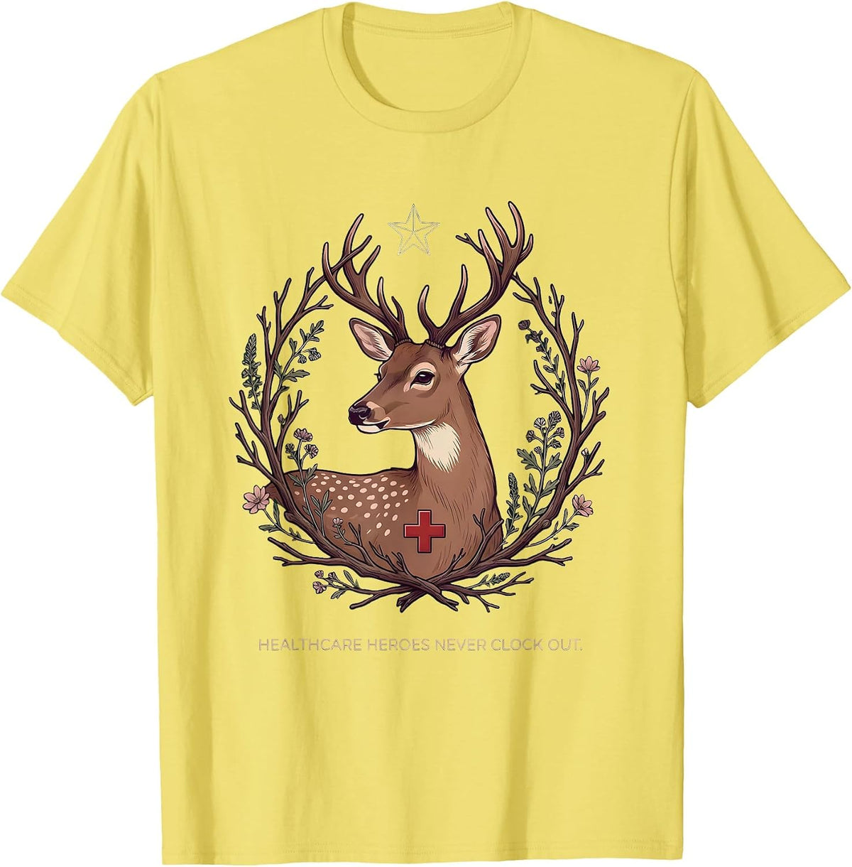 Men's Healthcare Heroes Never Clock Out Labor Day T-Shirt - Lemon Yellow