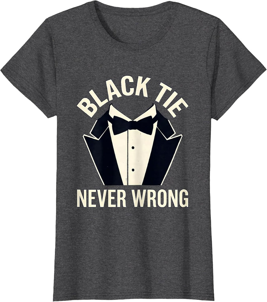 Women's Black Tie Never Wrong Tuxedo Formal Style Design T-Shirt - Dark Heather Grey