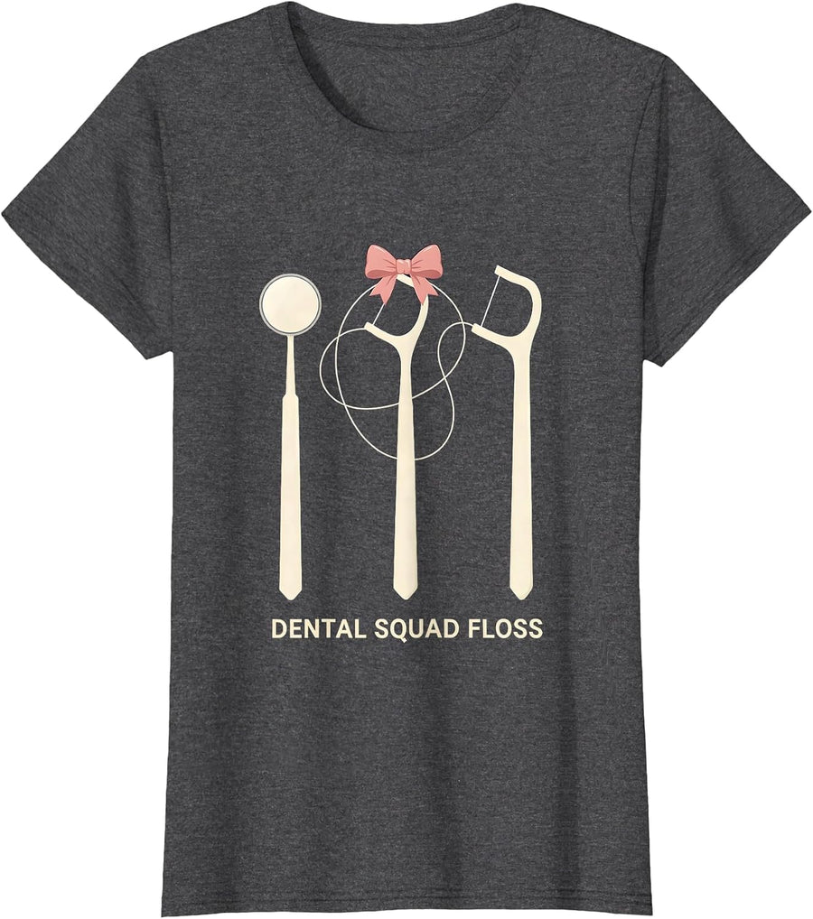 Women's Dental Squad Floss Funny Dental Hygienist Humor Dental T-Shirt - Dark Heather Grey