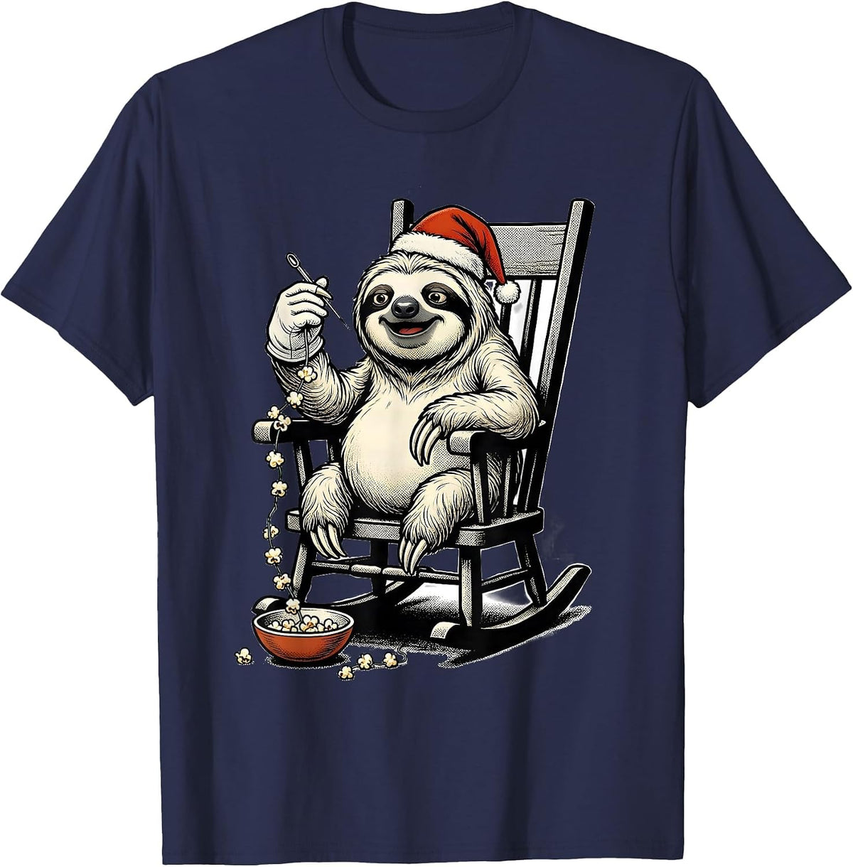 Round Rubber-Hose Sloth Retro Cartoon Funny Christmas T-Shirt - Navy Blue