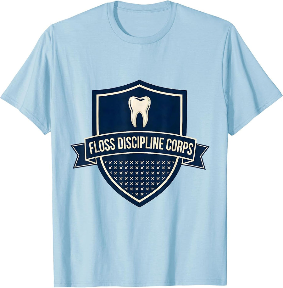 Men's Floss Discipline Corps Funny Dental Hygienist Humor T-Shirt - Baby Blue