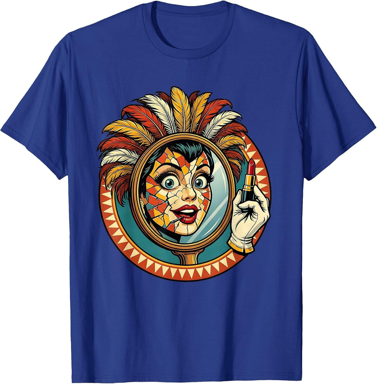 Showgirl Lipstick Cracked Mirror Graphic Design T-Shirt - Royal Blue