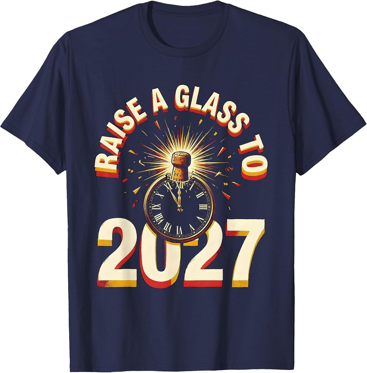 Men's Raise A Glass To 2027 Whimsical Party Countdown Novelty T-Shirt - Navy Blue