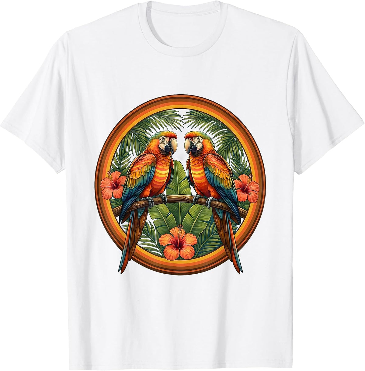 Men's Tropical Parrot Aloha Print Hawaiian Design T-Shirt - White