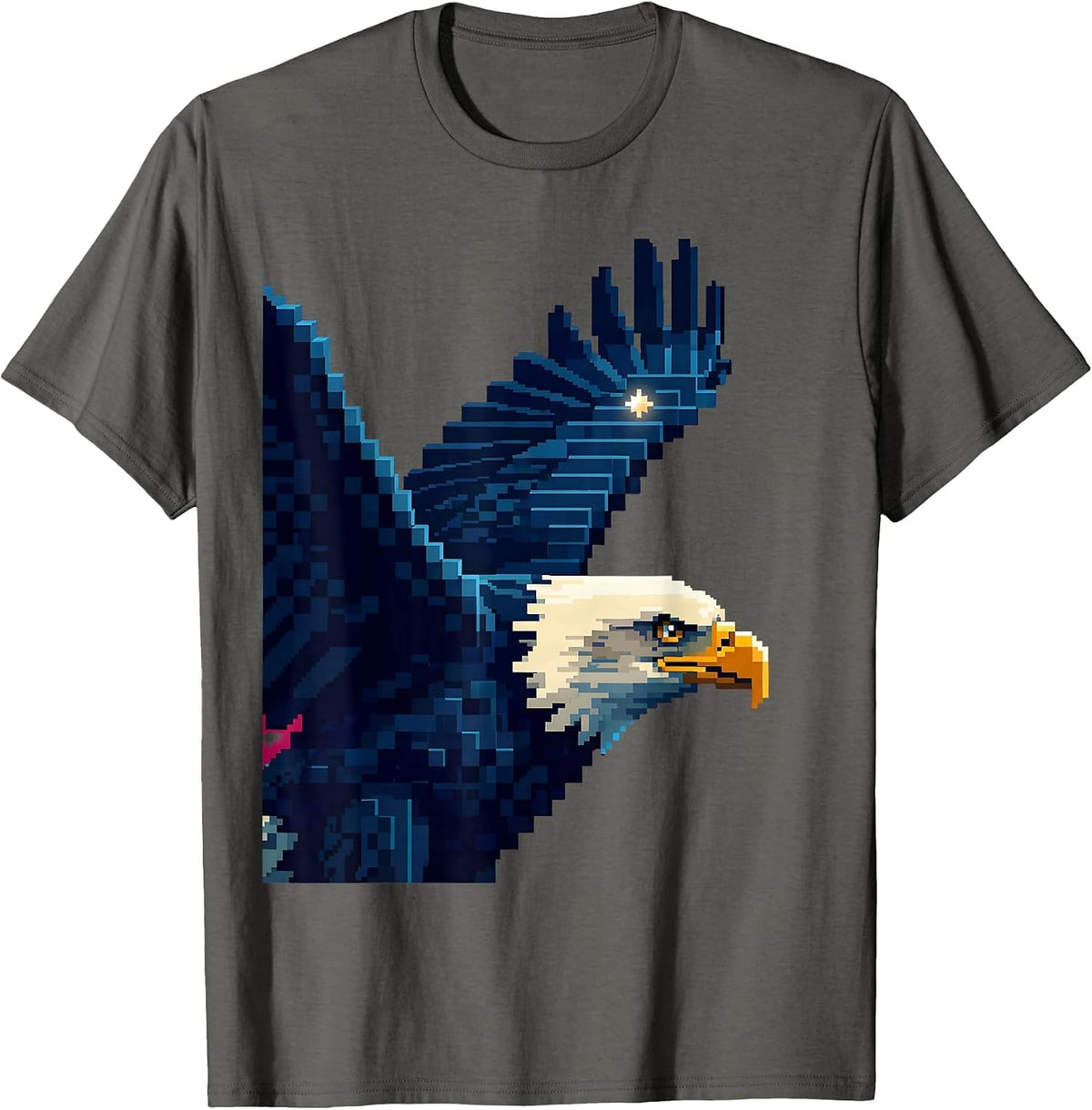 Bald Eagle Pixel Art Mascot Fan Family Pride T-Shirt - Asphalt Grey