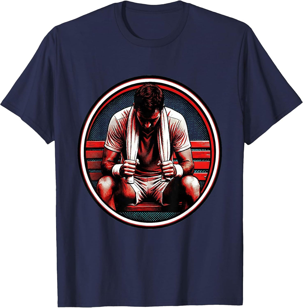 Tennis Player Toweling Off Courtside Graphic T-Shirt - Navy Blue