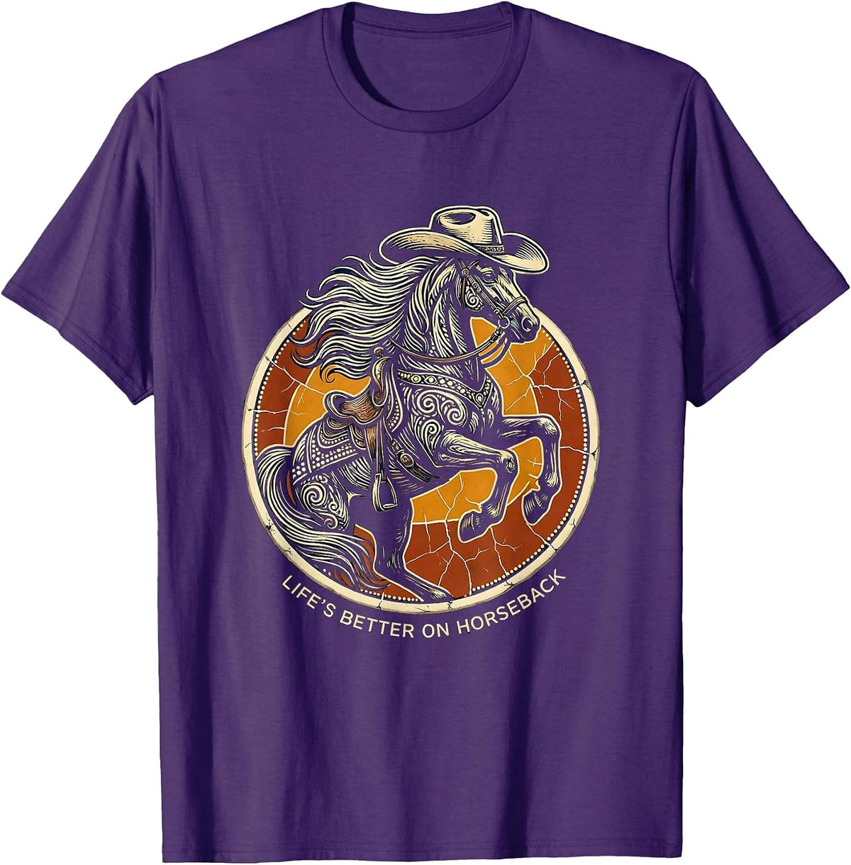 Men's Life's Better On Horseback Western Riding Design T-Shirt - Purple