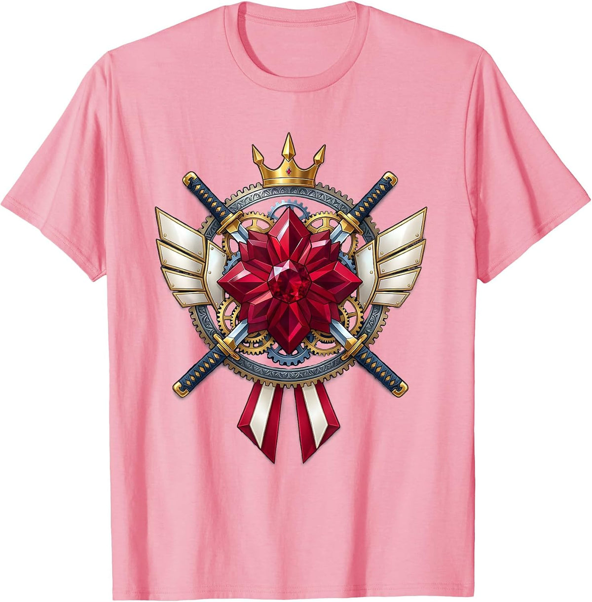 Men's Mechanical Samurai Exposed Gears Anime Art T-Shirt - Pink
