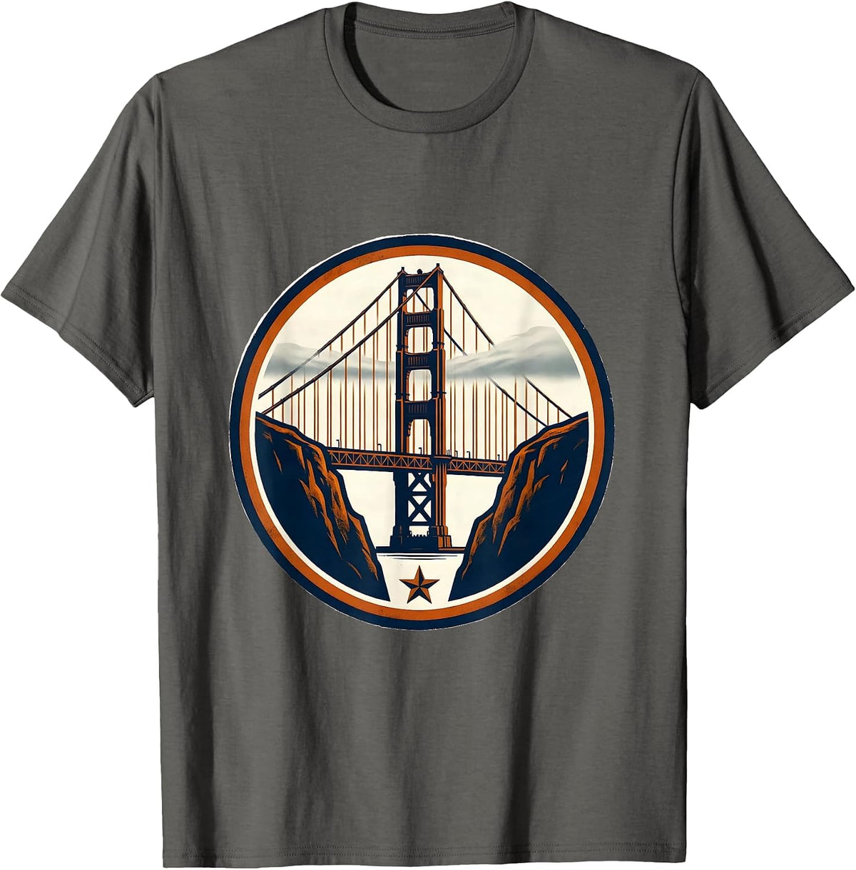 Golden Gate Bridge Vintage Coastal Surf Retro T-Shirt - Asphalt Grey