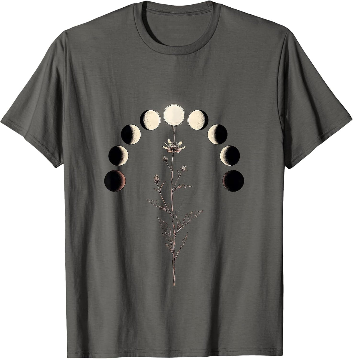 Men's Moon Phase Wildflower Boho Celestial Astrology T-Shirt - Asphalt Grey