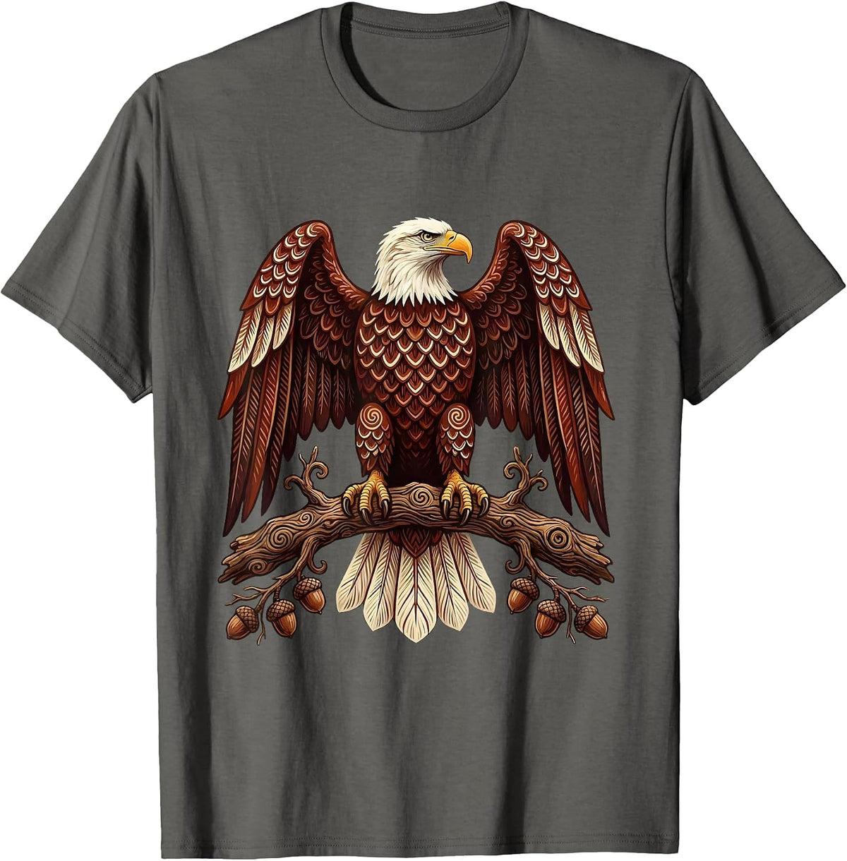 Bald Eagle Perched on Gnarled Oak Branch T-Shirt - Asphalt Grey