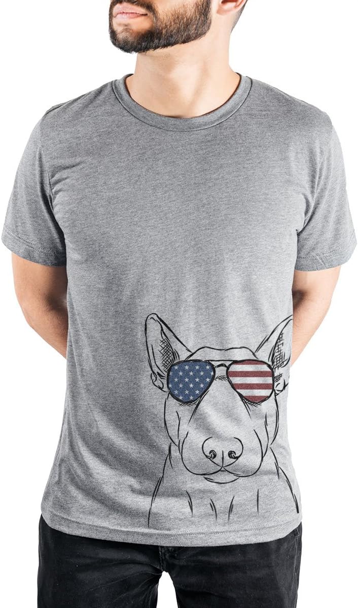 Inkopious Patriotic Jett the Bull Terrier Triblend T-Shirt - Unisex Grey Crew Neck