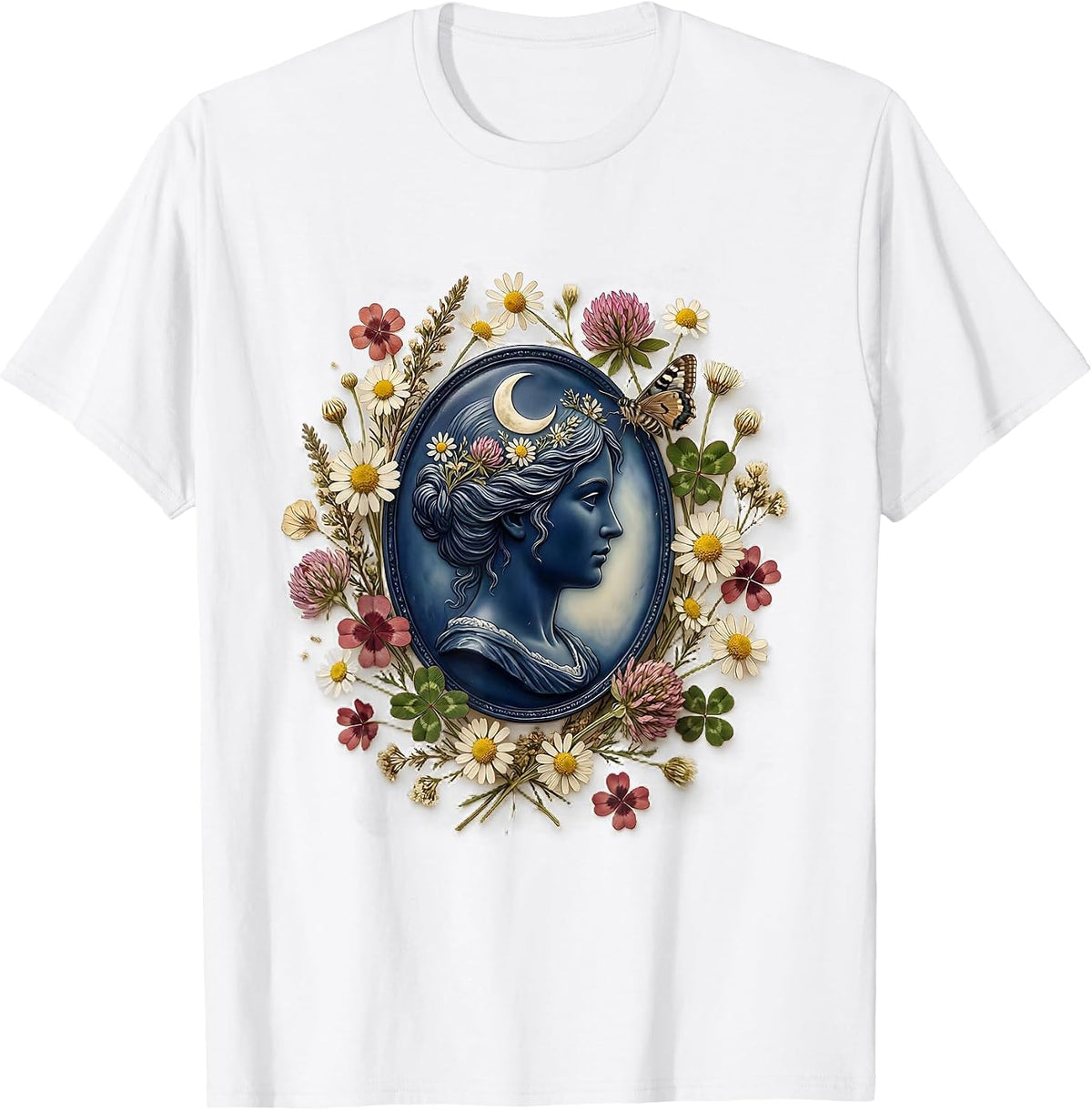 Red White Blue Vintage Cameo Silhouette Portrait T-Shirt - White