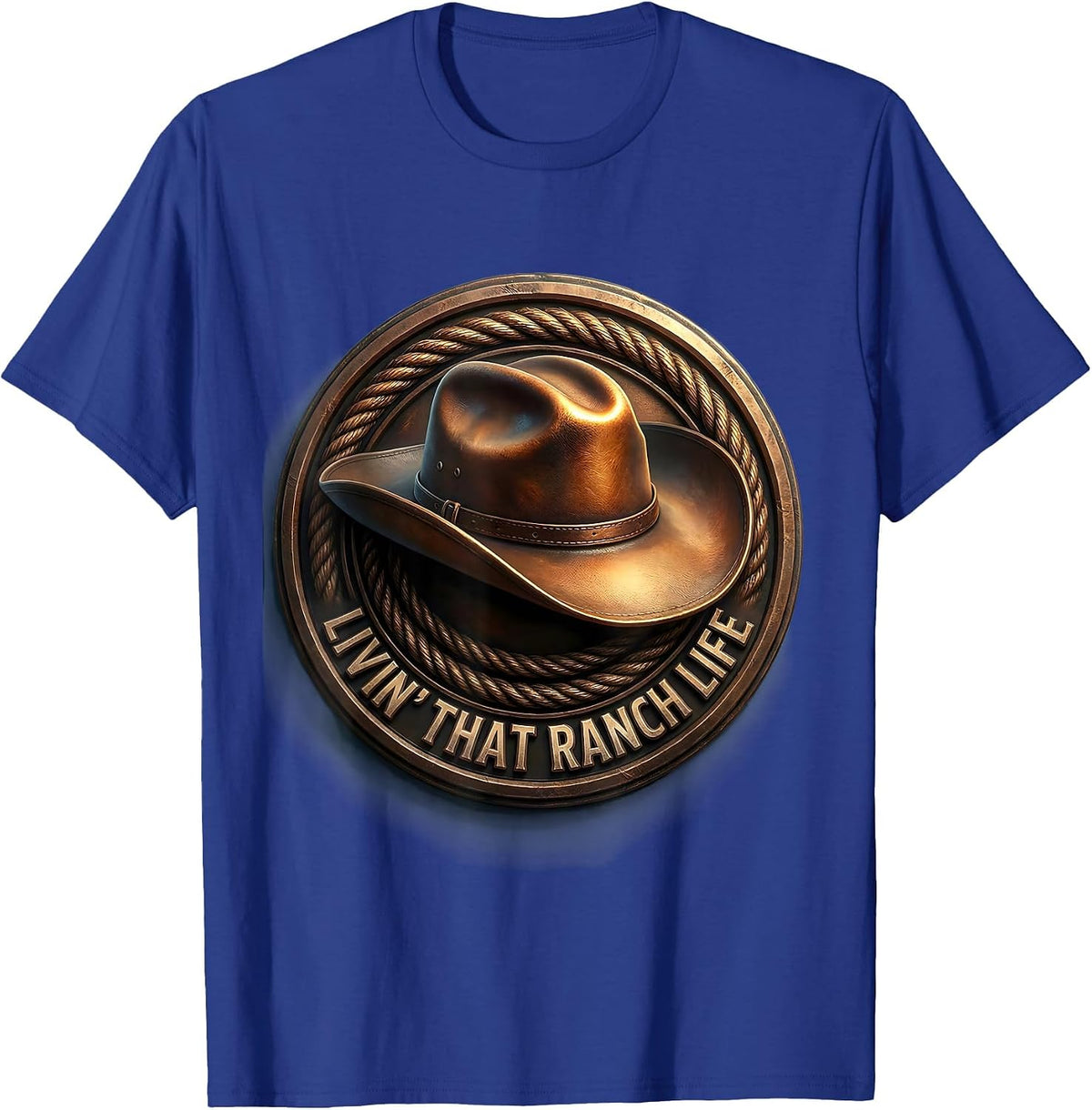 Men's Livin' That Ranch Life Cowboy Design T-Shirt - Royal Blue