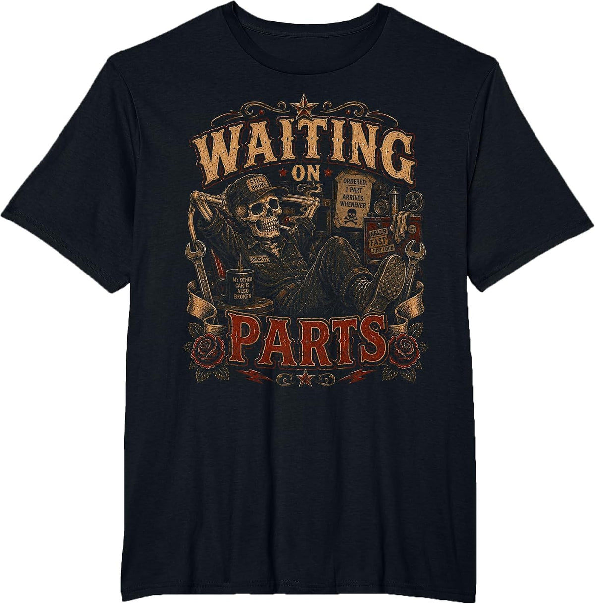 Waiting on Parts Car Mechanic Auto Garage Technician Dad T-Shirt - Black