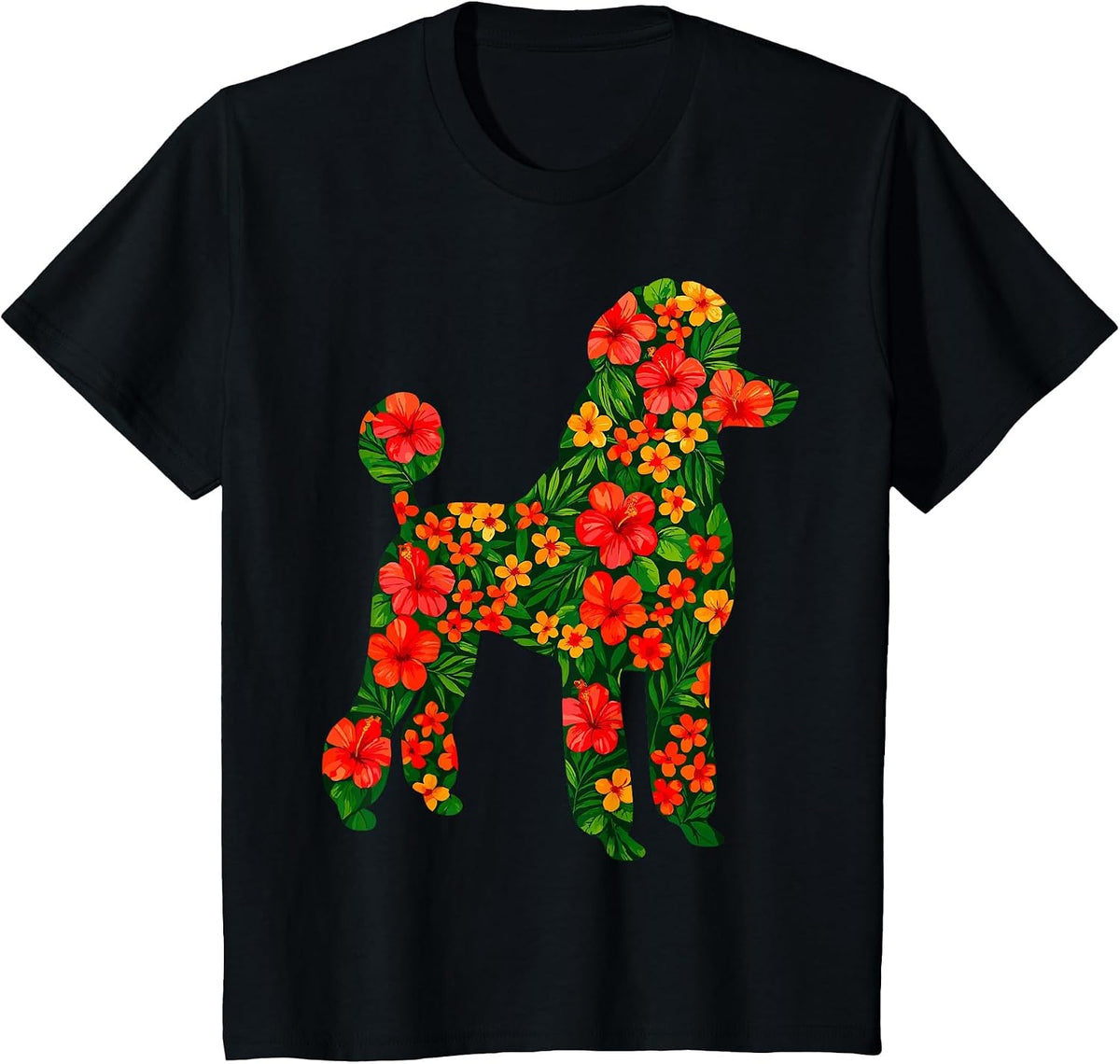 Floral Poodle T-Shirt - Black